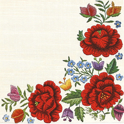 양귀비 꽃 자수 냅킨 5장 K-33-038