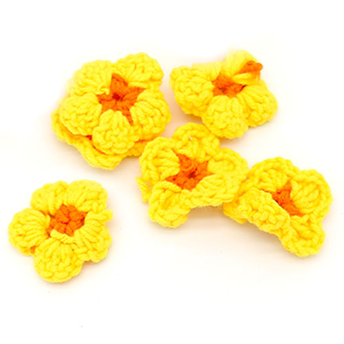 뜨개 둥근꽃 노랑 5개 크기 4cm A-05-087
